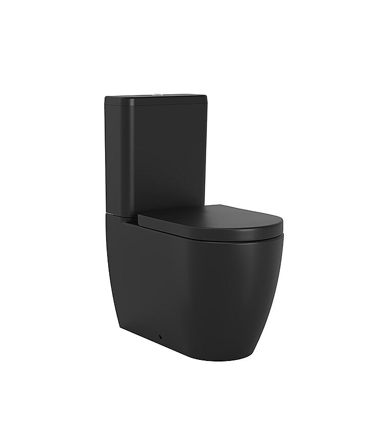 TDA-201-MN-MN - Davoli Close Coupled Pan, Cistern & Wrap Seat - Matt Black Ceramic & Black Flush Button and Hinge Cover Caps image