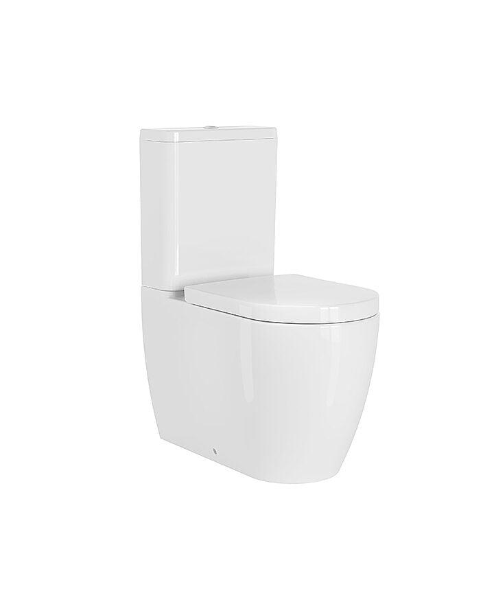 TDA-201-WH-BB - Davoli Close Coupled Pan, Cistern & Wrap Seat - White Ceramic & Brushed Brass Flush Button and Hinge Cover Caps image