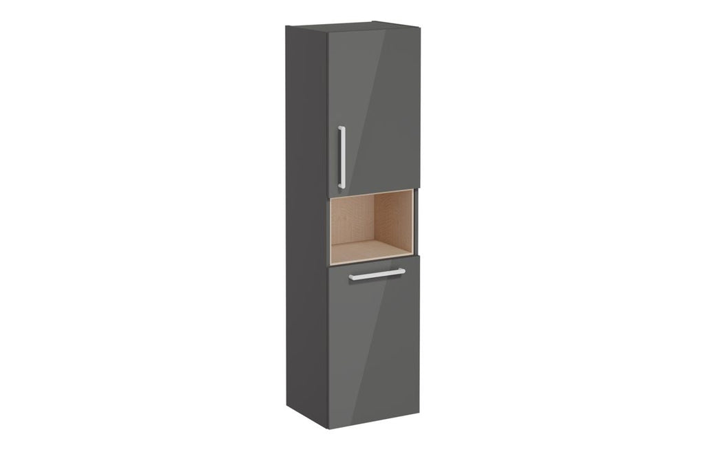 VTFT0336 - VitrA Root Flat 40cm 2 Door Semi-Tall Unit w/Laundry Basket (RH Hinge) - Anthracite High Gloss image