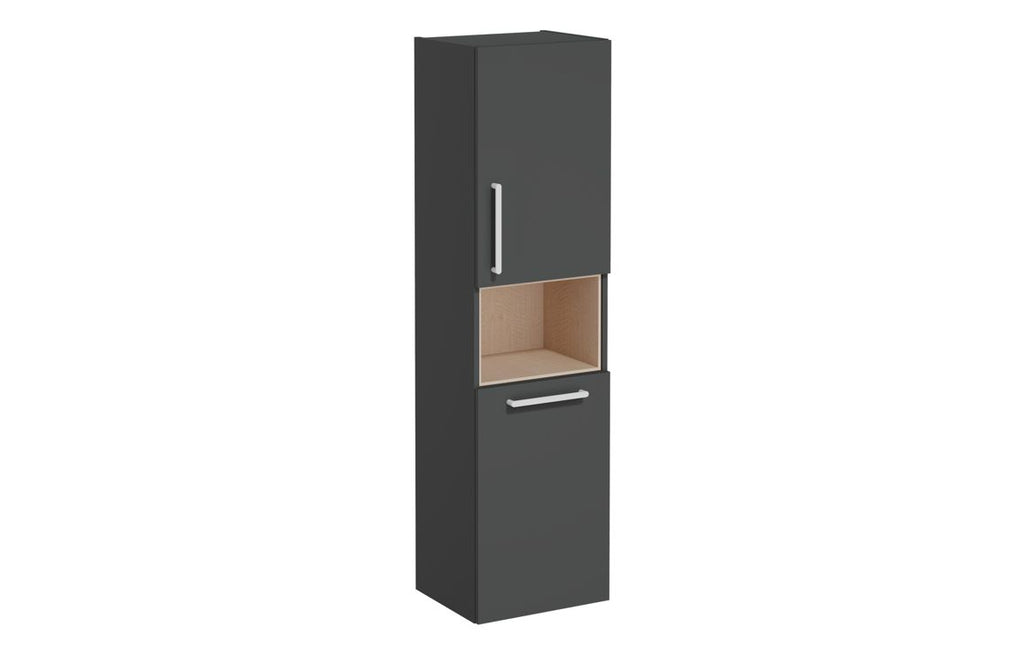 VTFT0342 - VitrA Root Flat 40cm 2 Door Semi-Tall Unit w/Laundry Basket (RH Hinge) - Matt Storm Grey image