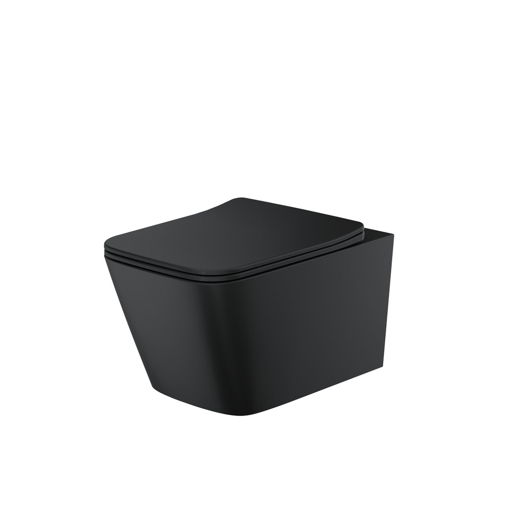 FR-057 - Forge Collection Square Wall Hung Toilet & Soft Close Seat 520mm x 350mm x 345mm - Matt Black image